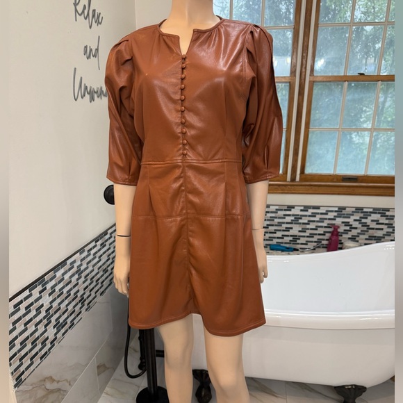MELISSA NEPTON, Louis Button Up Front Faux Leather Dress, Lt Cinnamon - Picture 1 of 11